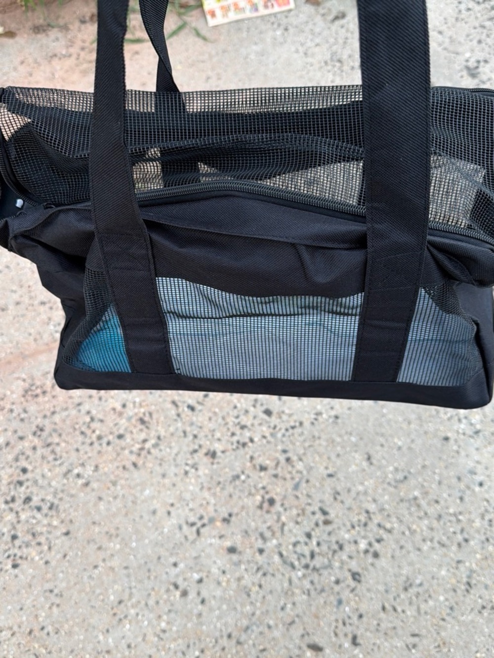 Black pet Mesh Tote Bag with Zippered Pocket - Unbranded